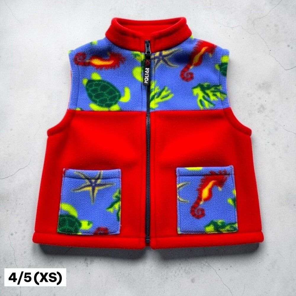 Vtg Minikins Farmington Maine Kids Fleece Vest Size 4 5 XS Ocean Sea Turtle 90s